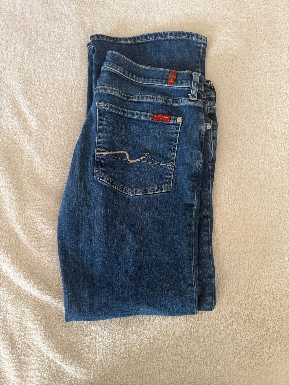 7 For All Mankind Blue Jeans with Red Logo Tab